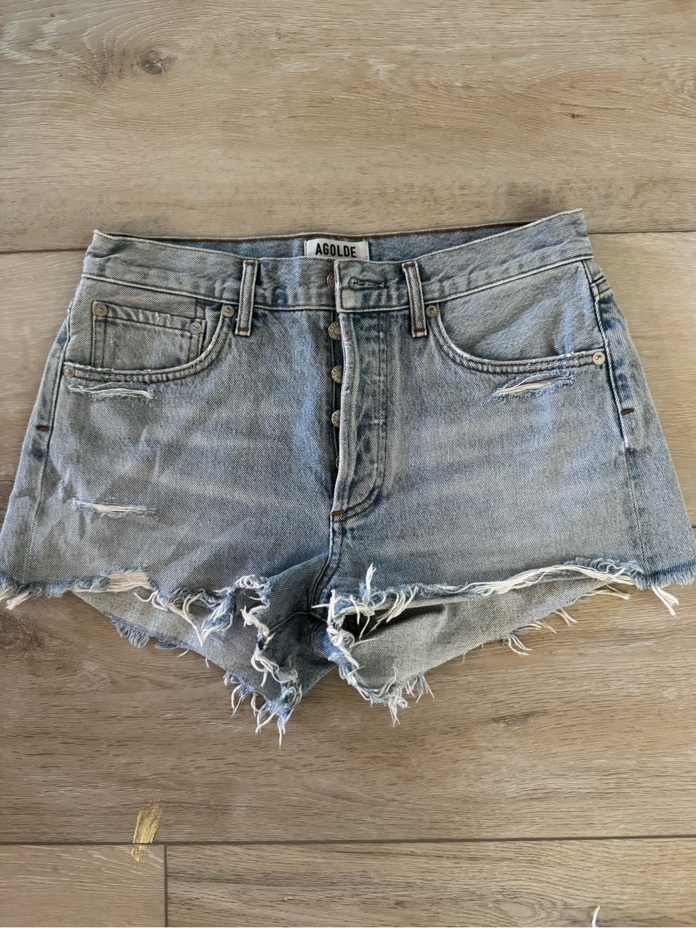 Agolde Parker Light Wash Distressed Denim Cutoff Shorts